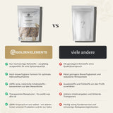 Vergleich von Golden Elements Bienenbrot mit herkömmlichen Alternativen. Vorteile wie hochwertige Rohstoffe, optimale Nährstoffaufnahme und transparente Rezepturen gegenüber oft minderwertigen Zutaten und fehlender Transparenz bei anderen Produkten.