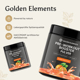 Golden Elements Pre-Workout Booster Pulver Orange Geschmack – Vergleichsgrafik mit herkömmlichen Pre-Workout-Boostern