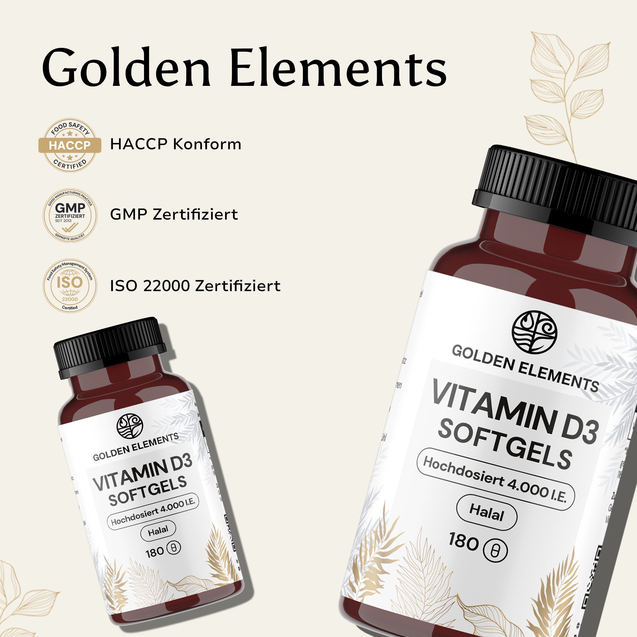 Golden Elements Vitamin D3 Softgels – Vergleichsgrafik zwischen Golden Elements und herkömmlichen Vitamin-D-Produkten